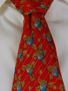 Ermenegildo Zegna Silk Tie Red Floral Geometric Jacquard Designer Italy